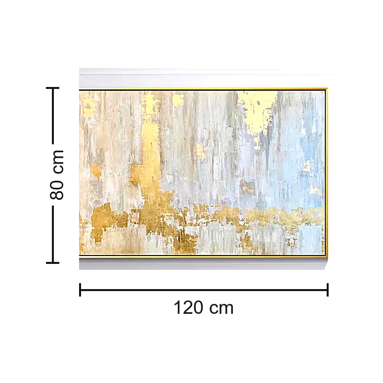 Cuadro individual abstracto horizontal, pintura de óleo hecho a mano, Gris y dorado (120*80cm)