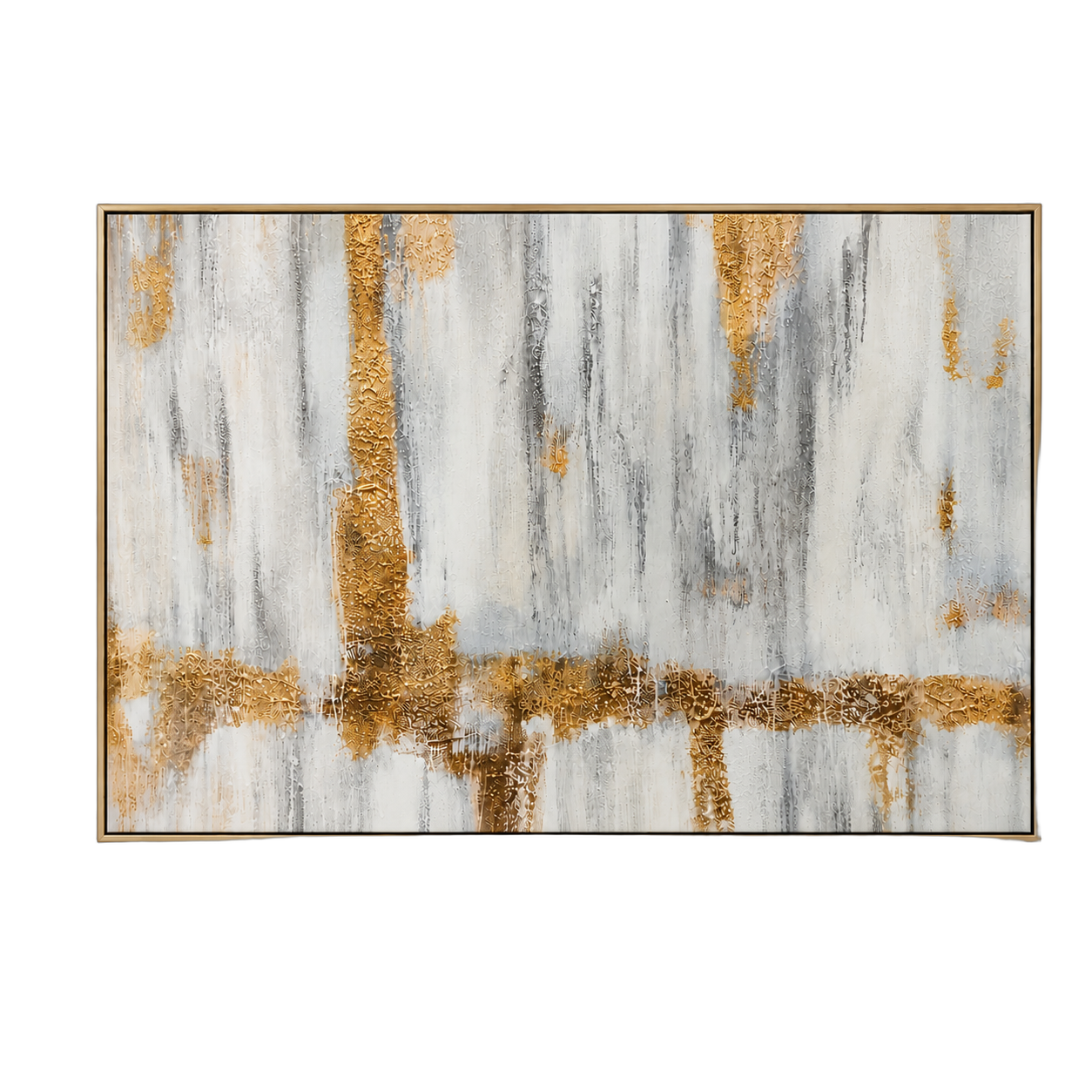Cuadro individual abstracto horizontal, pintura de óleo hecho a mano, Gris y dorado (120*80cm)