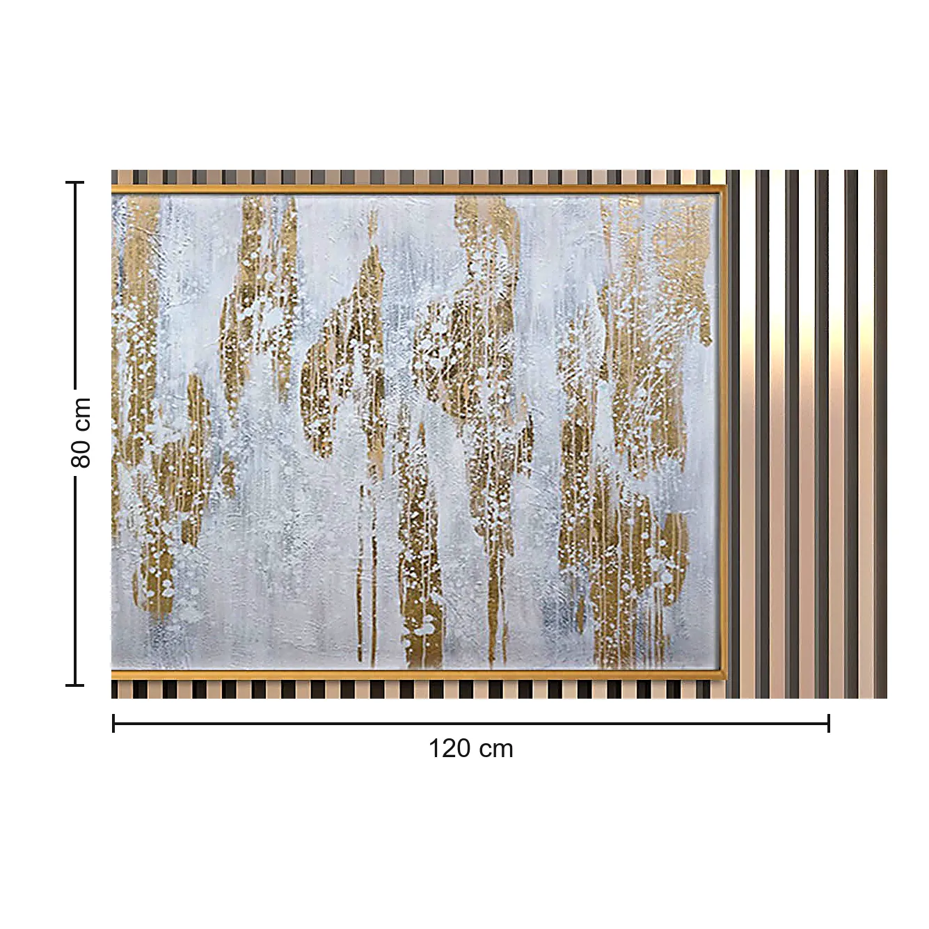 Cuadro abstracto horizontal dorado, pintura de óleo hecho a mano, Hueso (120*80cm)