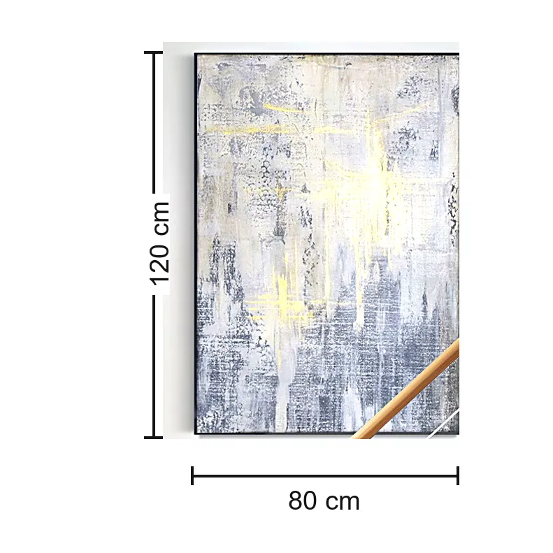 Cuadro abstracto vertical, pintura de óleo hecho a mano, Gris y dorado (80*120cm)