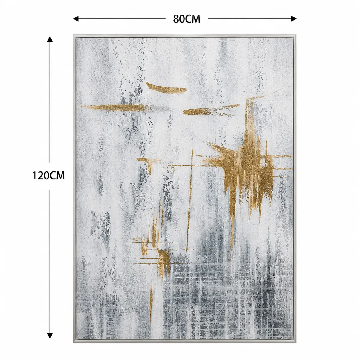 Cuadro abstracto vertical, pintura de óleo hecho a mano, Gris y dorado (80*120cm)