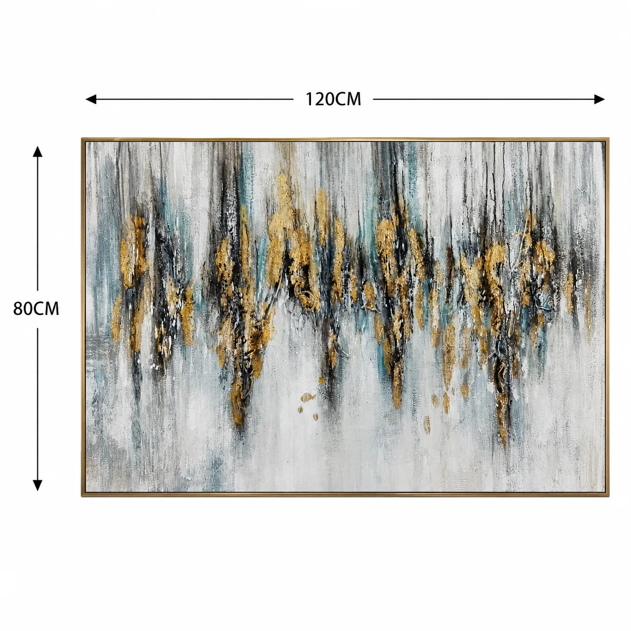 Cuadro abstracto horizontal líneas doradas, pintura de óleo hecho a mano, Gris (120*80cm)