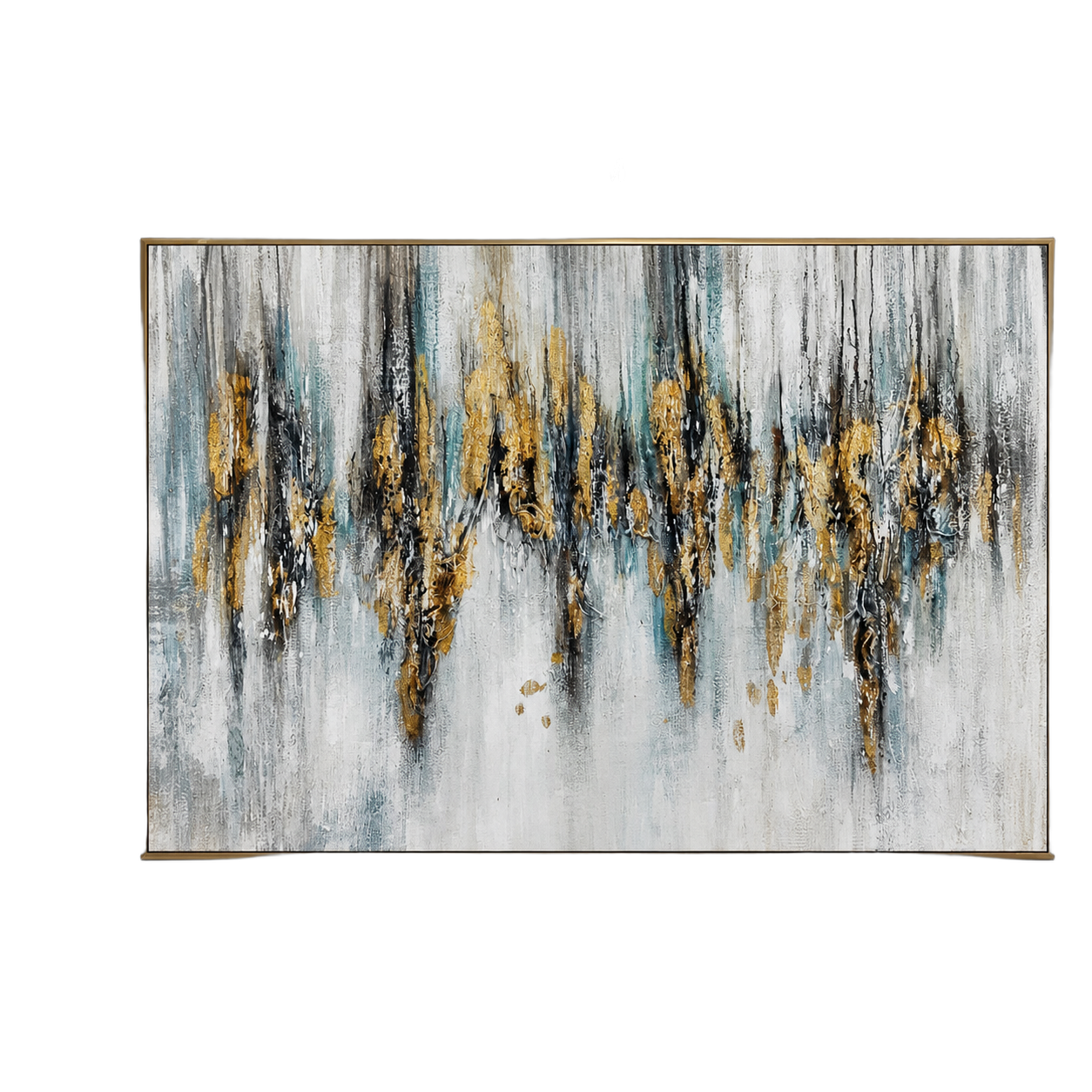 Cuadro abstracto horizontal líneas doradas, pintura de óleo hecho a mano, Gris (120*80cm)