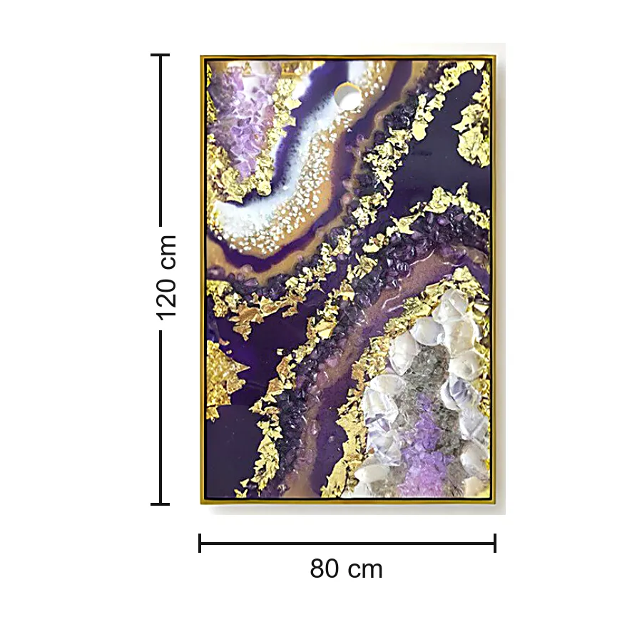 Cuadro abstracto ágata vertical, pintura de óleo hecho a mano, Morado y dorado (80*120cm)