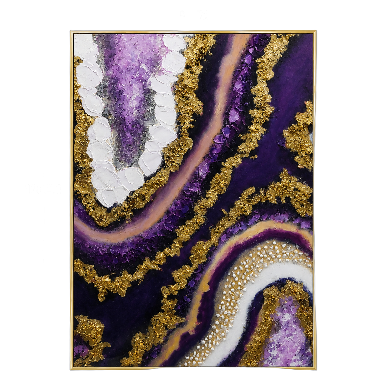 Cuadro abstracto ágata vertical, pintura de óleo hecho a mano, Morado y dorado (80*120cm)