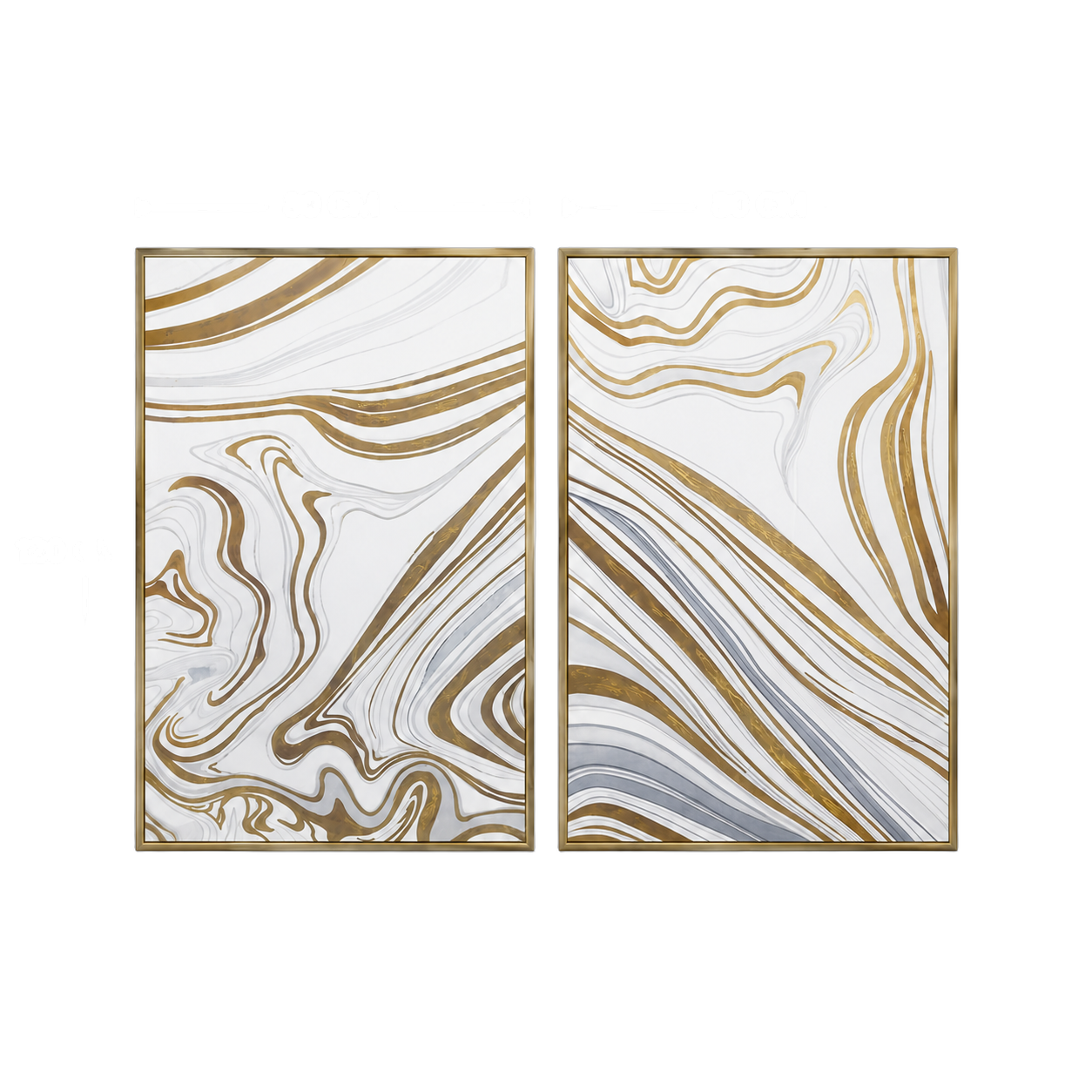 Cuadro díptico abstracto marmoleado, pintura de óleo hecho a mano, Hueso y dorado (80*120cm, 2 pcs)