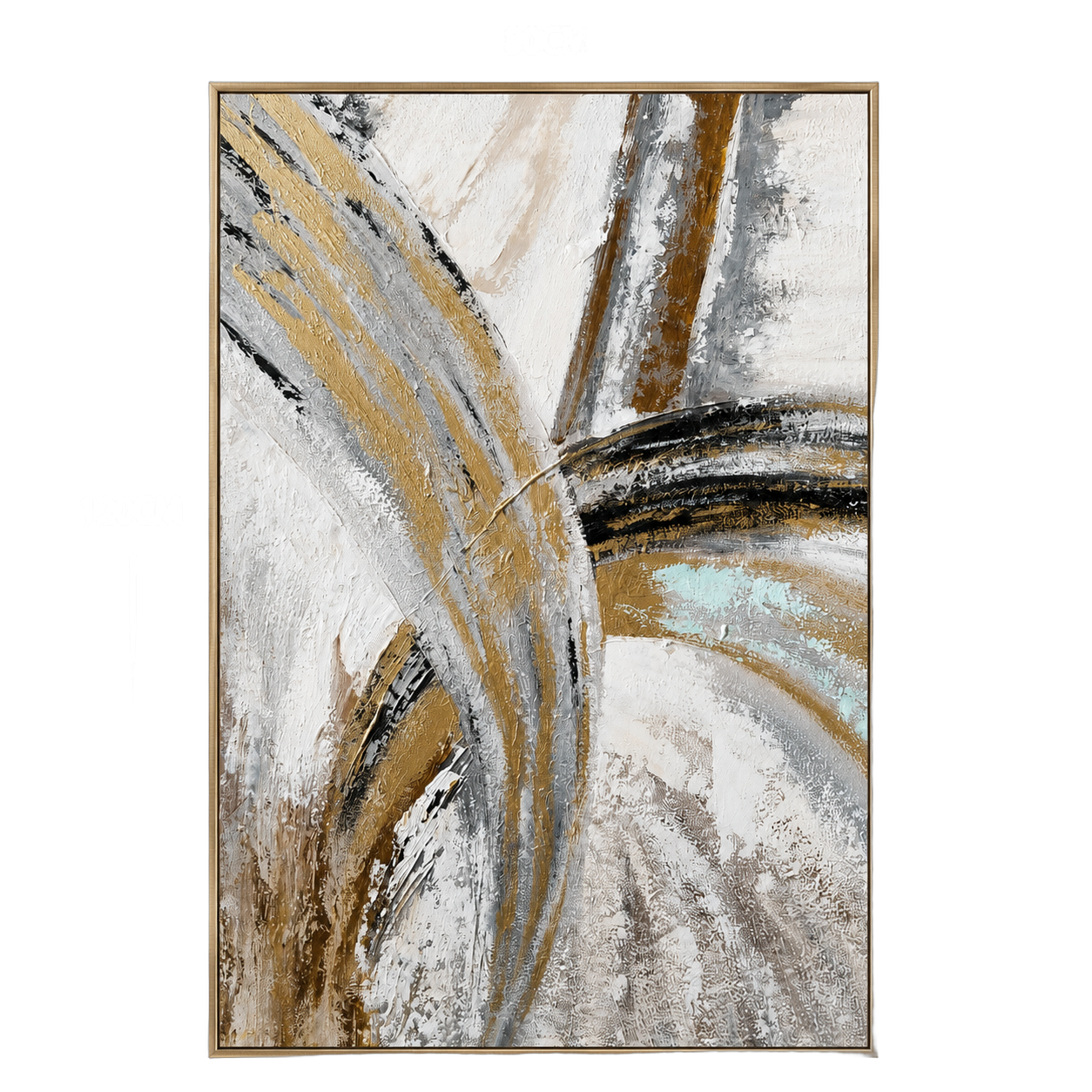 Cuadro abstracto pincelada dorada, pintura de óleo hecho a mano, Café y dorado (80*120cm)