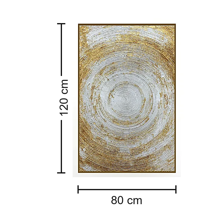 Cuadro abstracto circular dorado, pintura de óleo hecho a mano, Gris y dorado (80*120cm)
