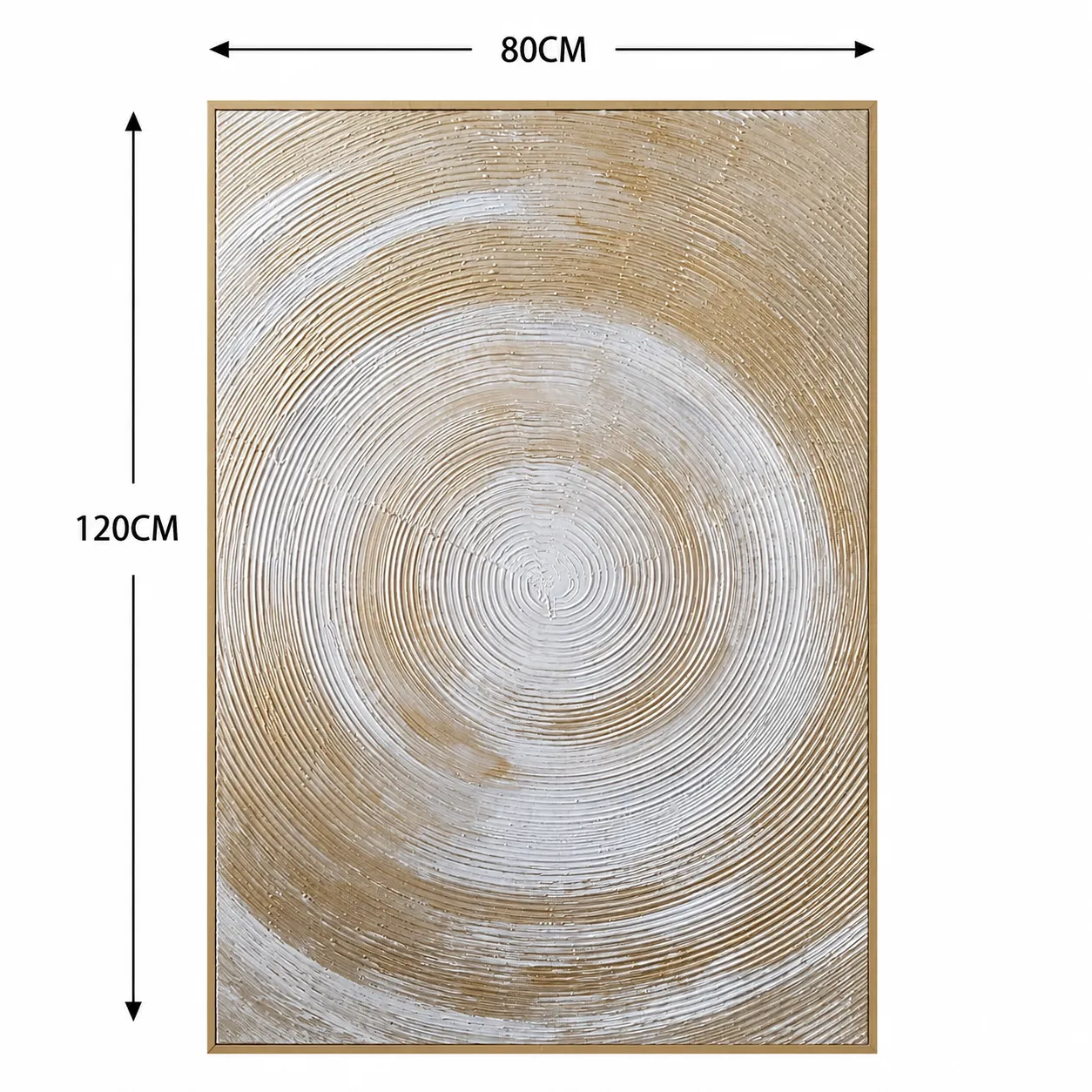 Cuadro abstracto circular dorado, pintura de óleo hecho a mano, Gris y dorado (80*120cm)