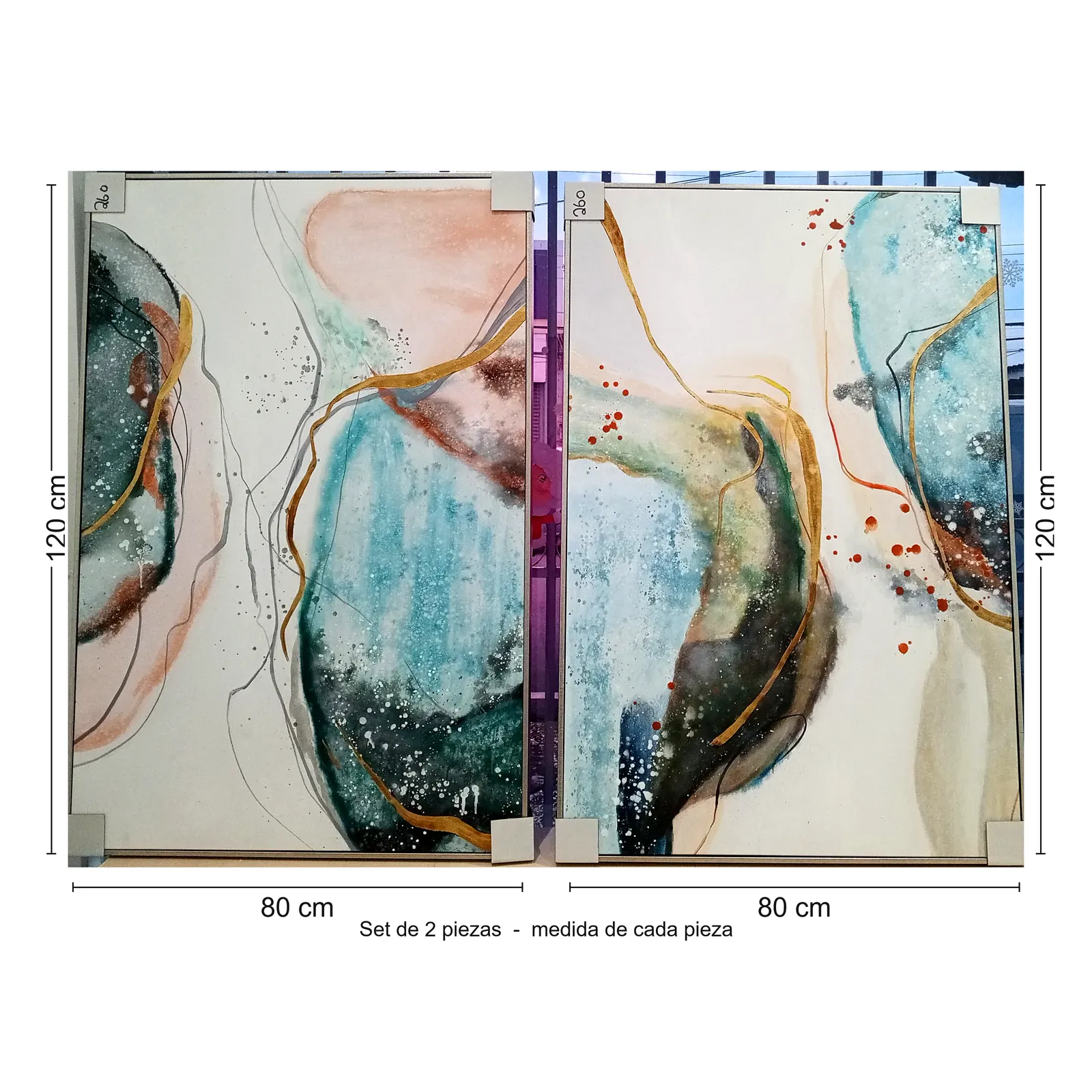 Cuadro díptico abstracto orgánico, pintura de óleo hecho a mano, Multicolor (80*120cm, 2 pcs)
