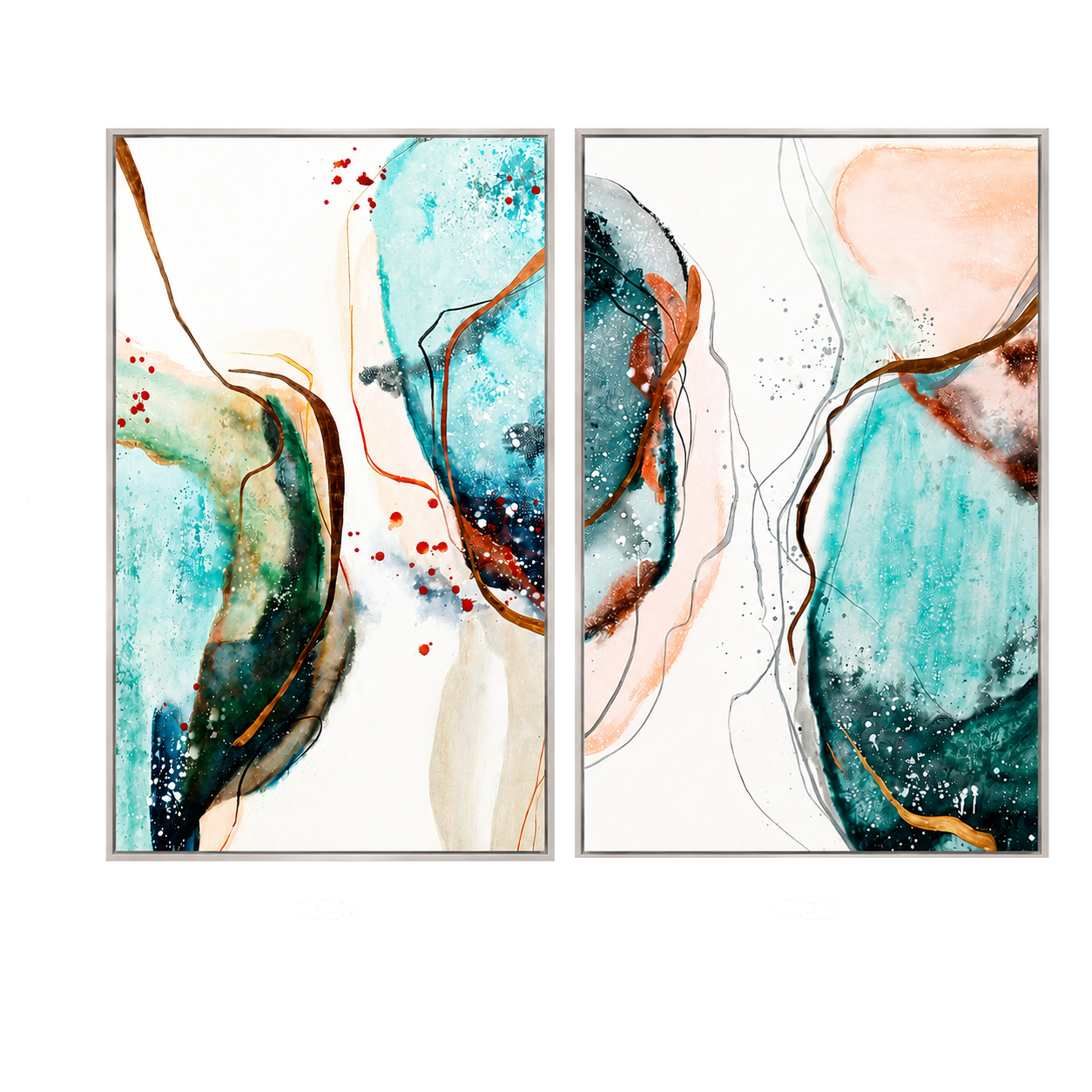 Cuadro díptico abstracto orgánico, pintura de óleo hecho a mano, Multicolor (80*120cm, 2 pcs)