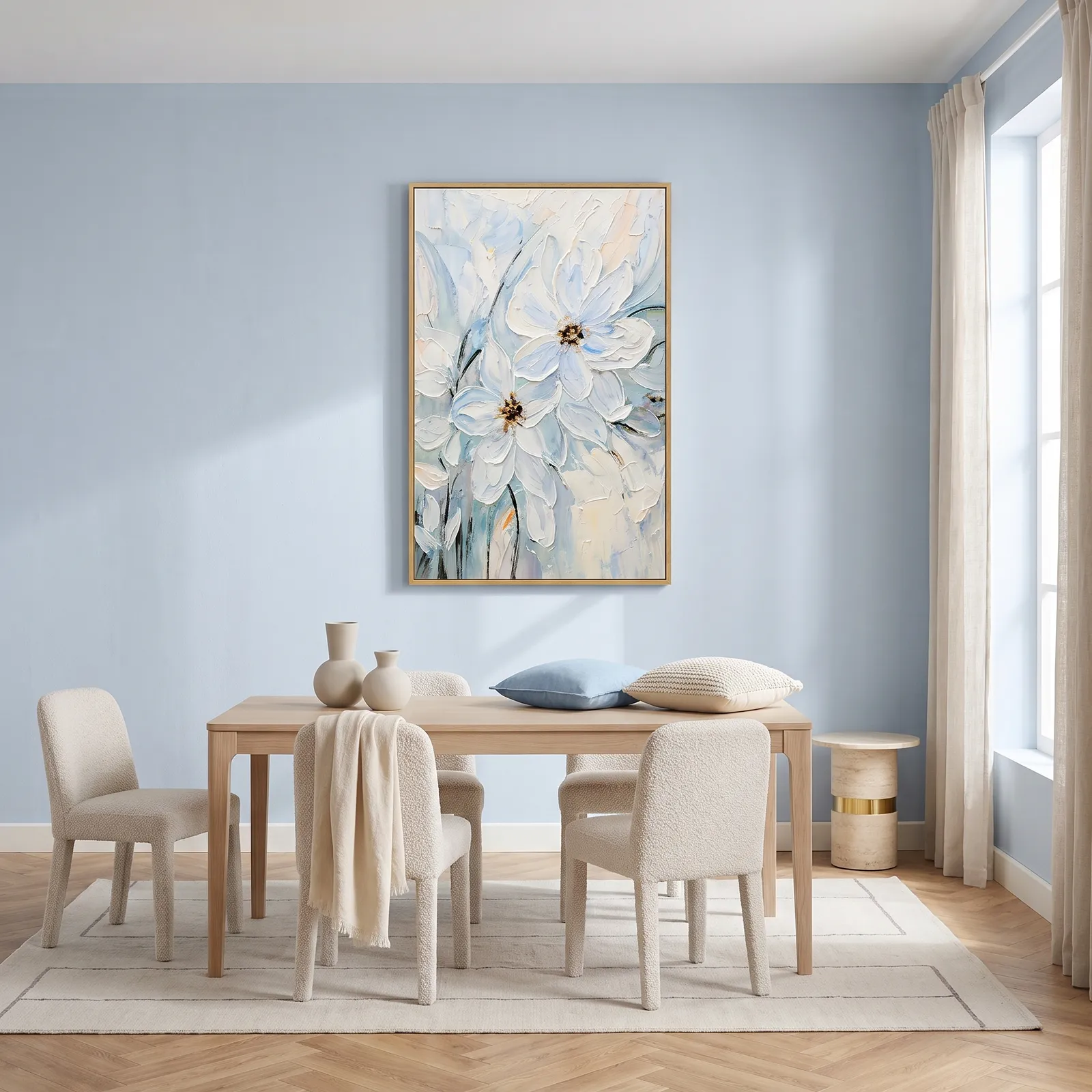 Cuadro abstracto flores, pintura de óleo hecho a mano, Azul (80*120cm)