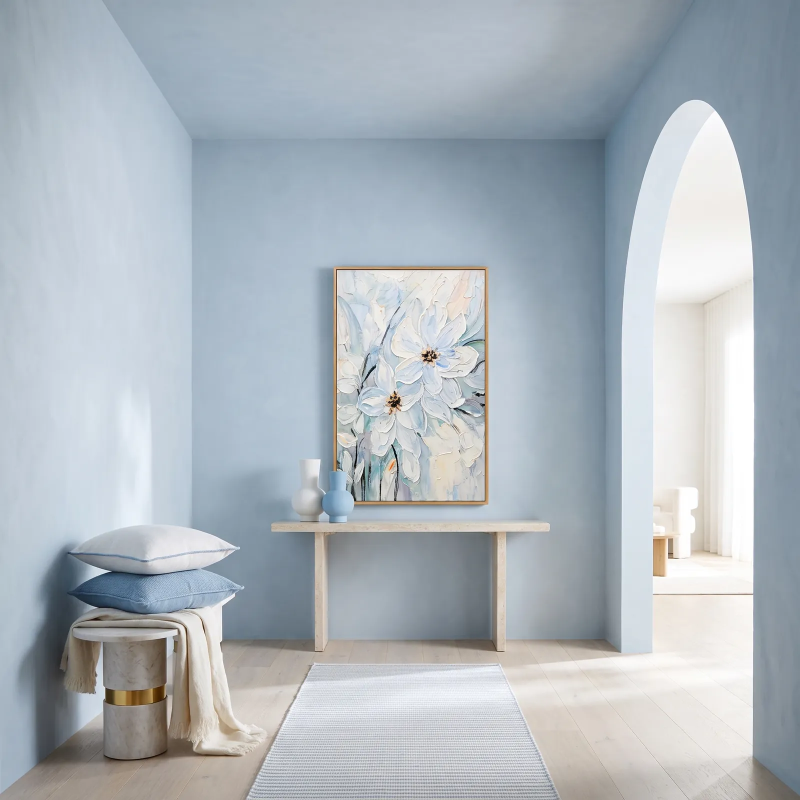 Cuadro abstracto flores, pintura de óleo hecho a mano, Azul (80*120cm)