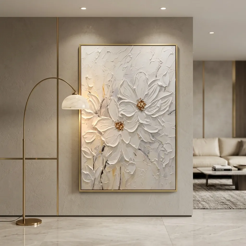 Cuadro abstracto flores, pintura de óleo hecho a mano, Dorado (80*120cm)