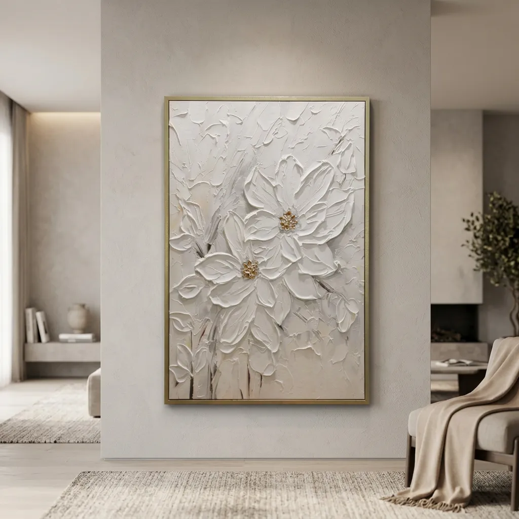 Cuadro abstracto flores, pintura de óleo hecho a mano, Dorado (80*120cm)