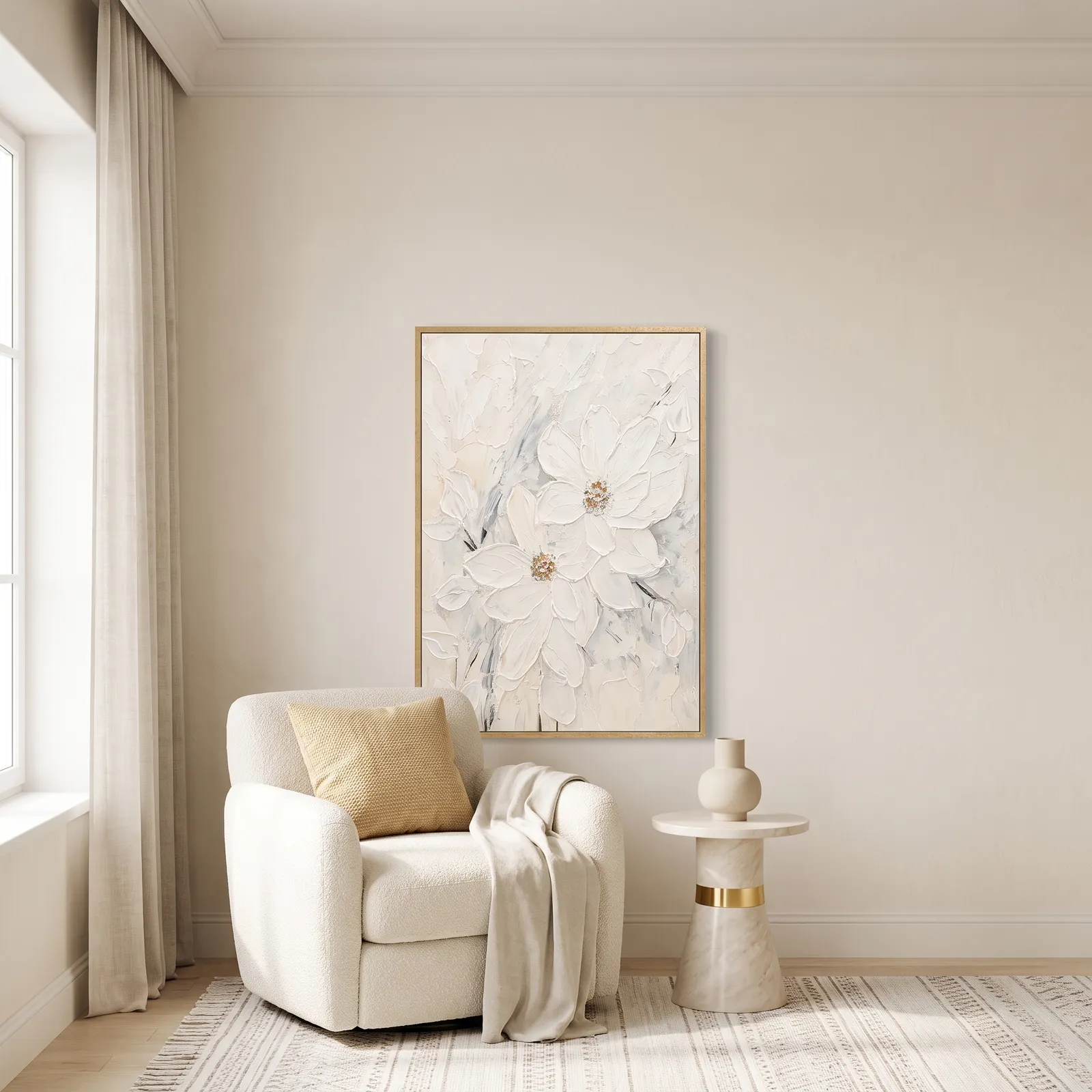 Cuadro abstracto flores, pintura de óleo hecho a mano, Dorado (80*120cm)
