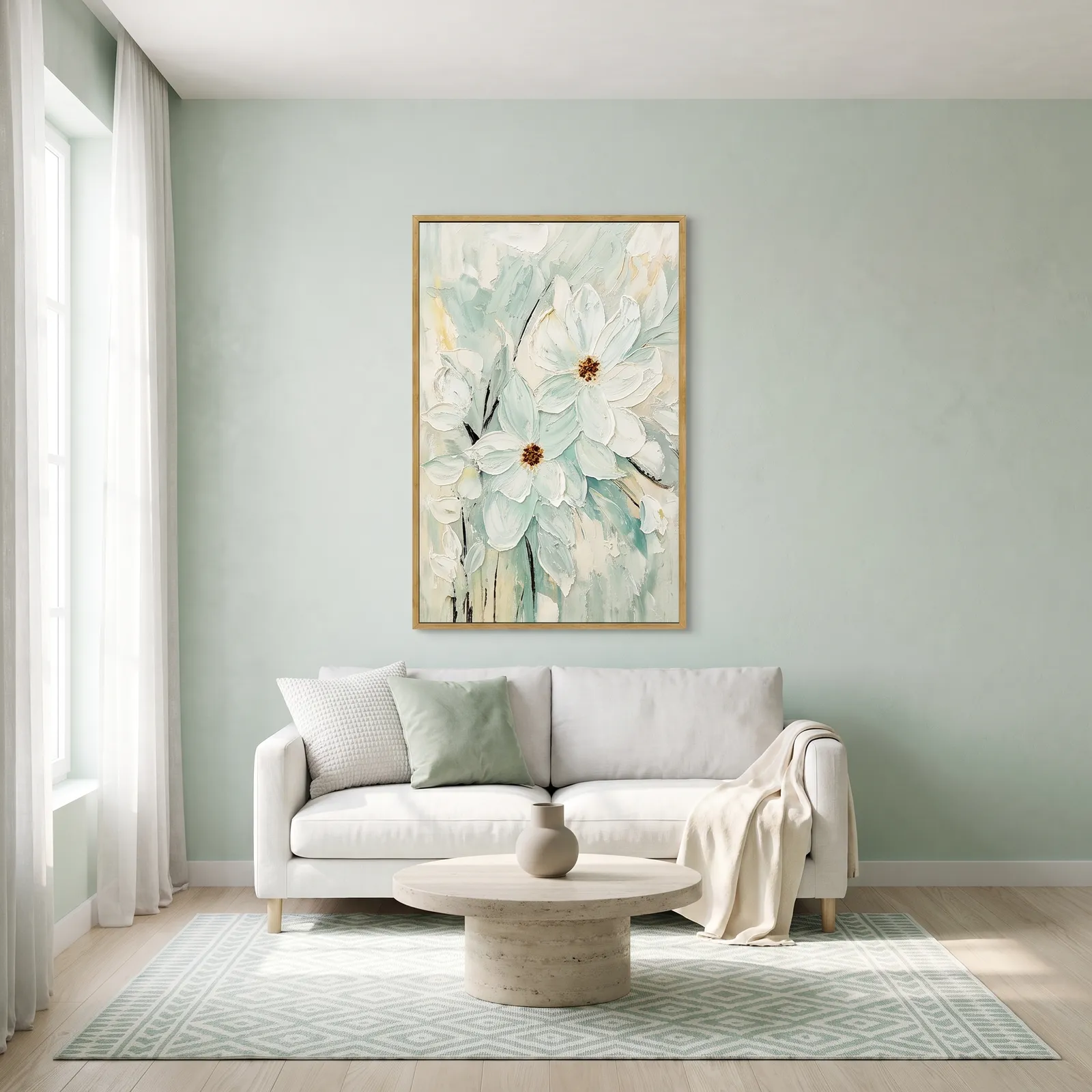 Cuadro abstracto flores, pintura de óleo hecho a mano, Verde (80*120cm)