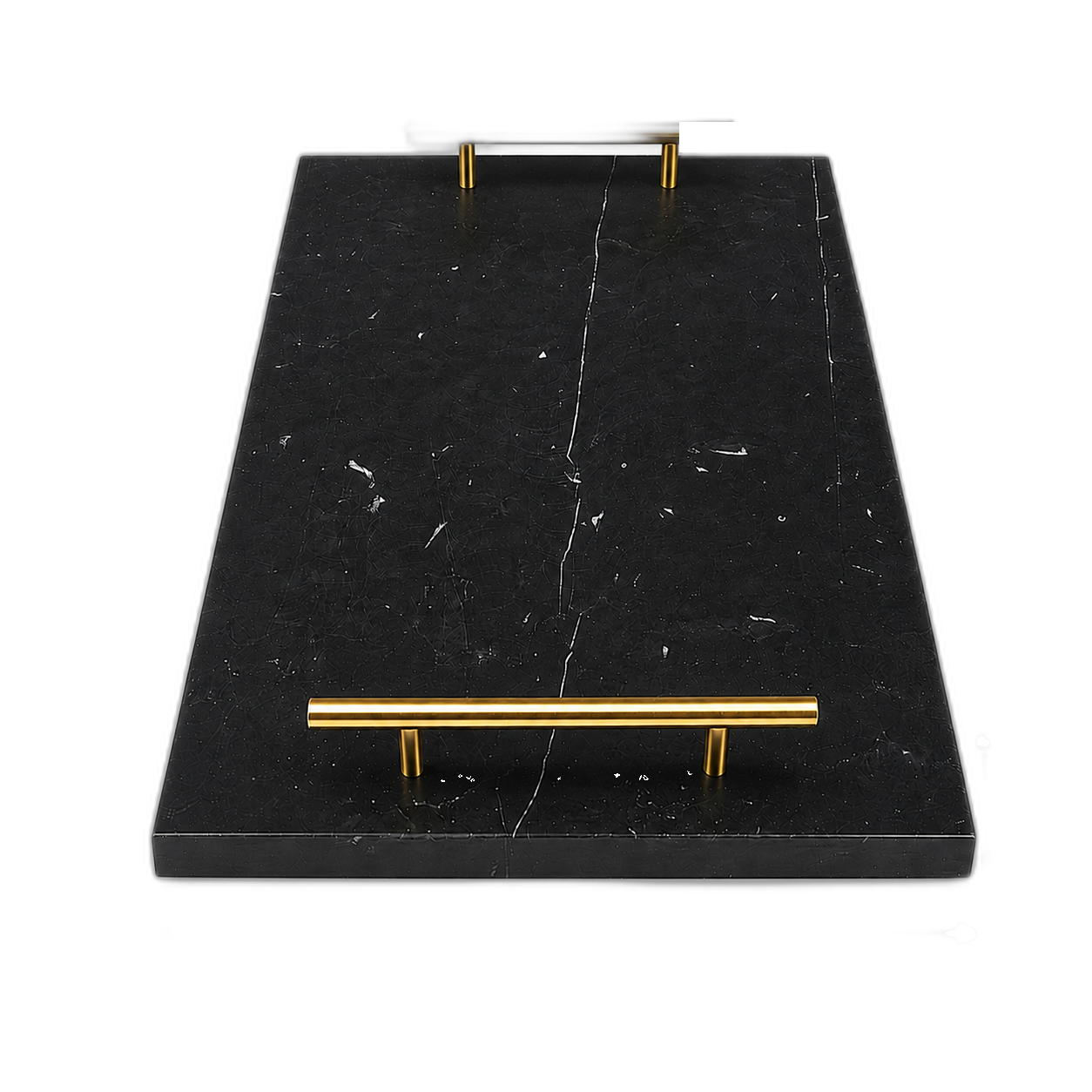 Bandeja rectangular de mármol con agarraderas, Negro y dorado (38*27*4.5cm)