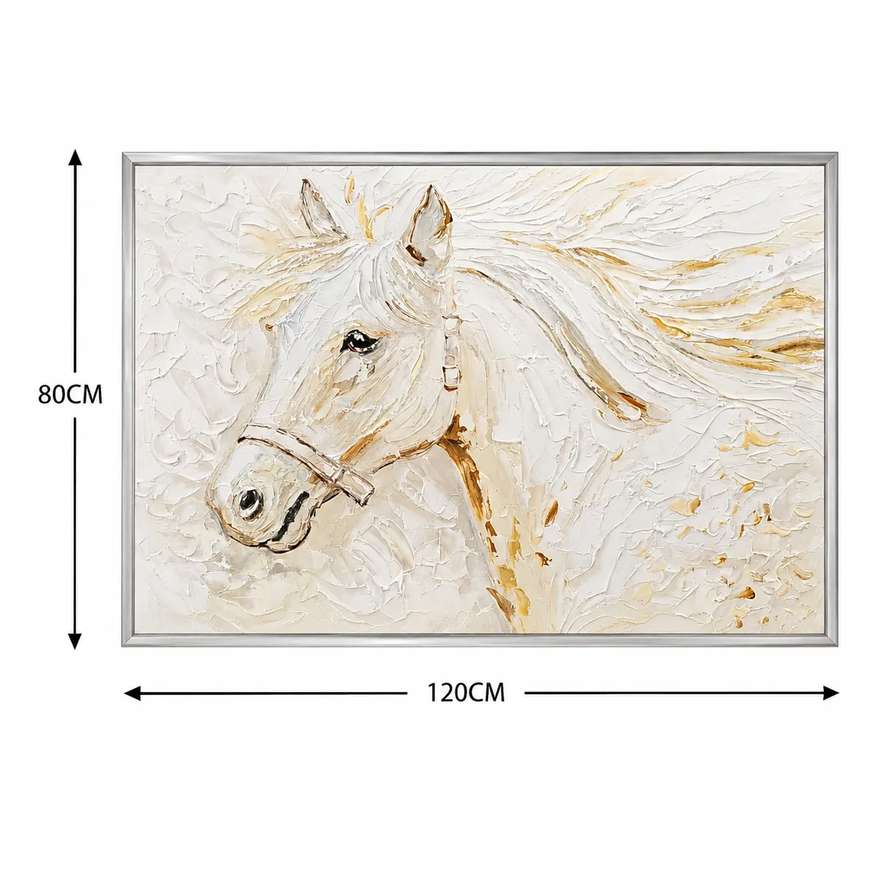 Cuadro abstracto caballo, pintura de óleo hecho a mano, Beige (120*80cm)