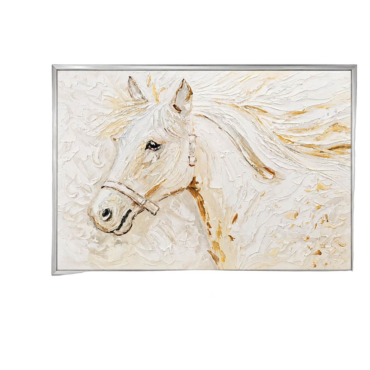 Cuadro abstracto caballo, pintura de óleo hecho a mano, Beige (120*80cm)
