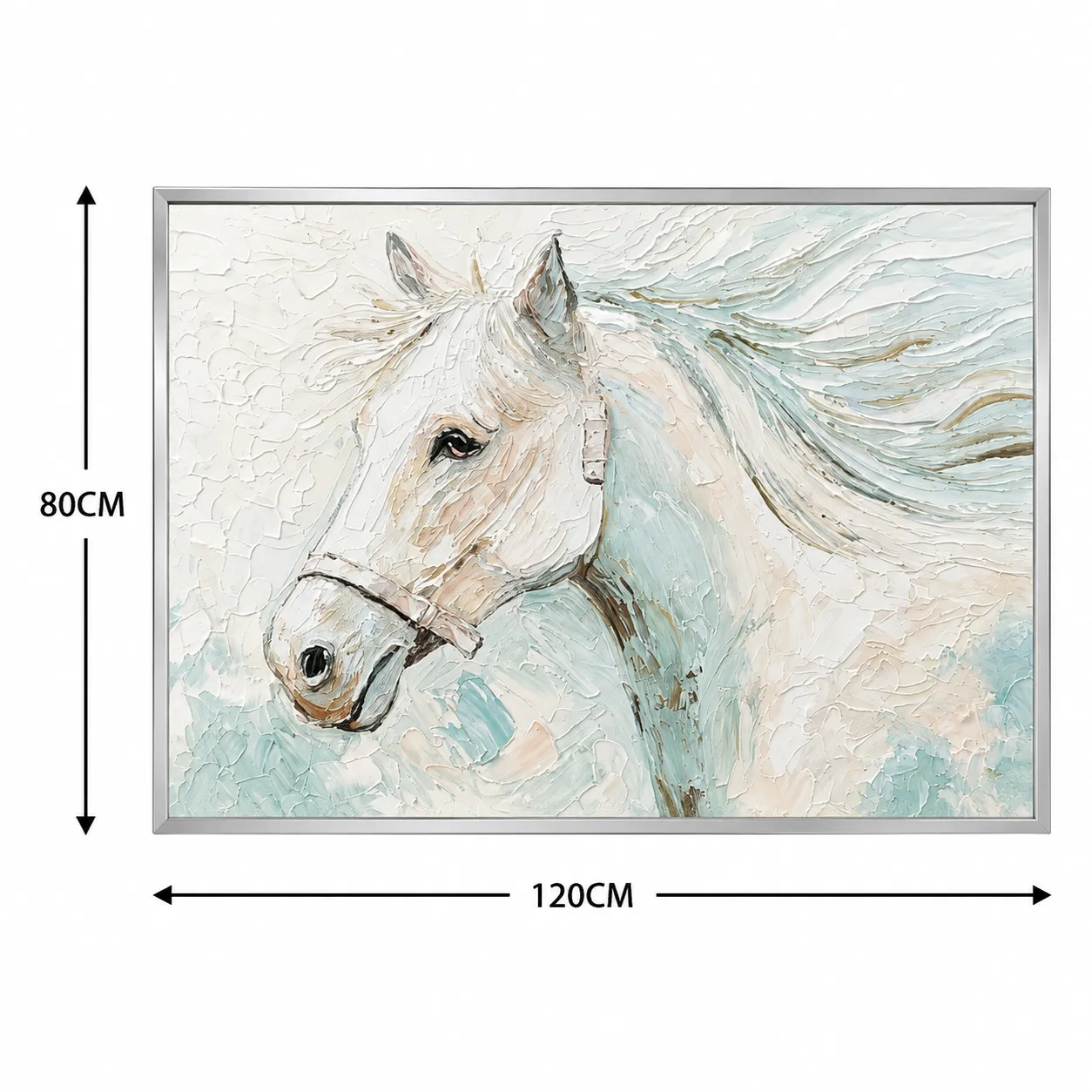 Cuadro abstracto caballo, pintura de óleo hecho a mano, Verde (120*80cm)