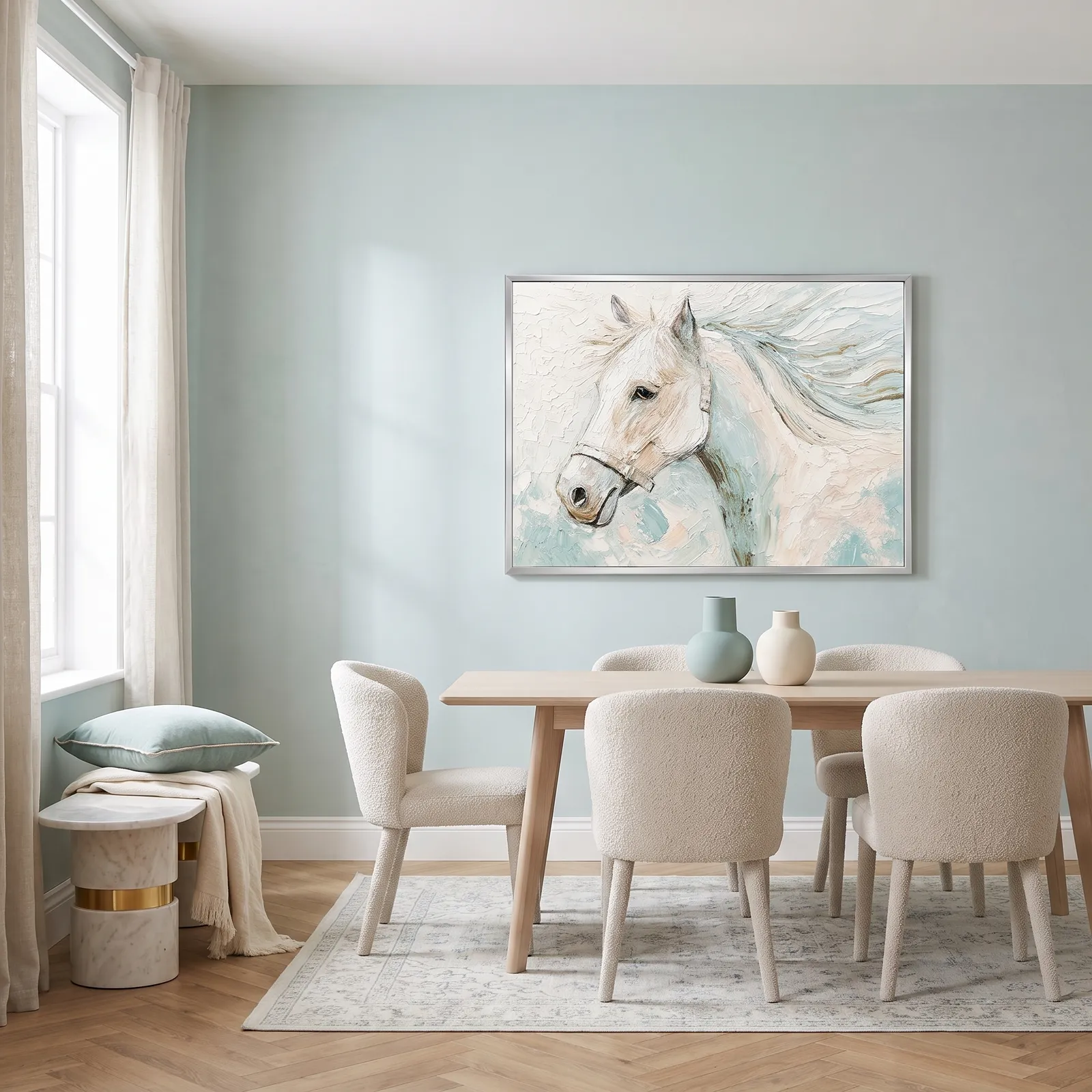Cuadro abstracto caballo, pintura de óleo hecho a mano, Verde (120*80cm)