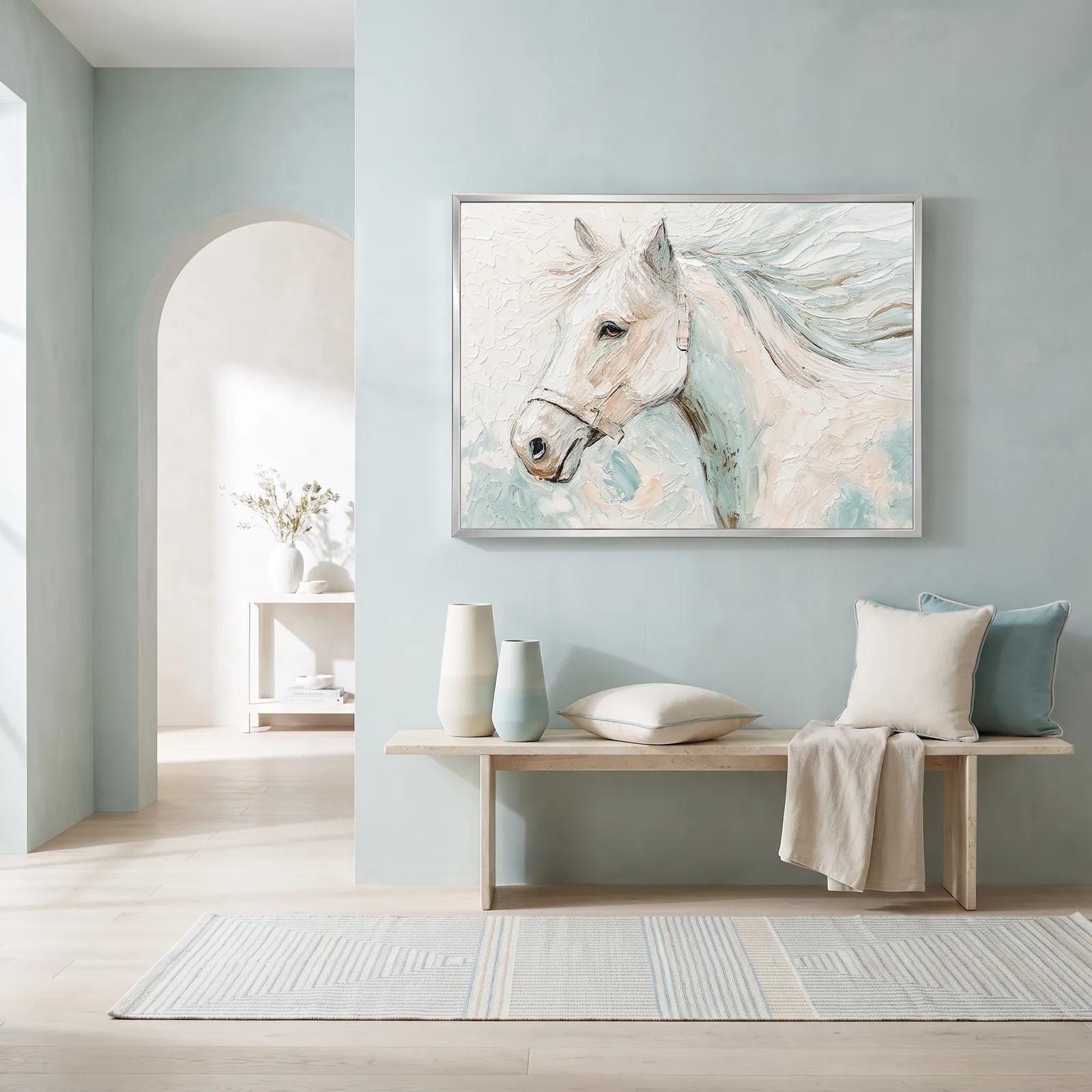 Cuadro abstracto caballo, pintura de óleo hecho a mano, Verde (120*80cm)