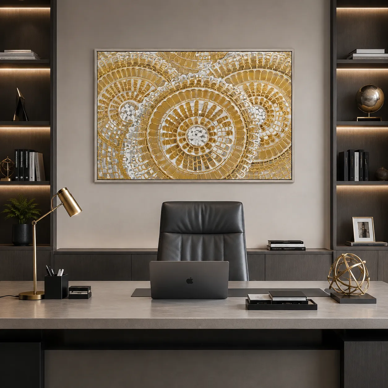 Cuadro abstracto tuercas, pintura de óleo hecho a mano, Dorado (120*80cm)