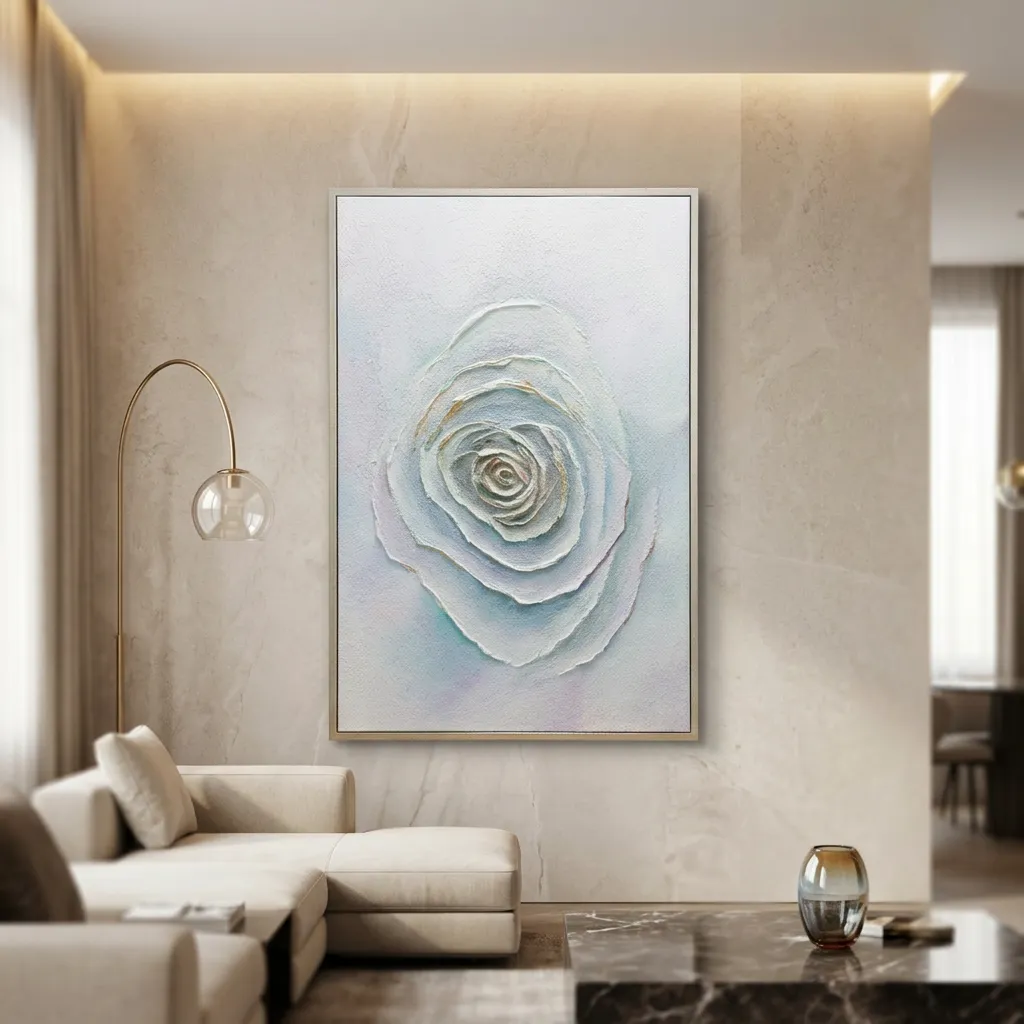 Cuadro abstracto rosa, pintura de óleo hecho a mano, Azul, beige y blanco (80*120cm)