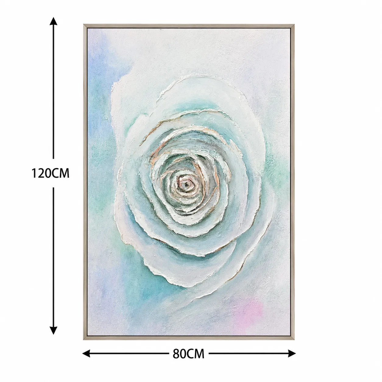 Cuadro abstracto rosa, pintura de óleo hecho a mano, Verde, beige y blanco (80*120cm)