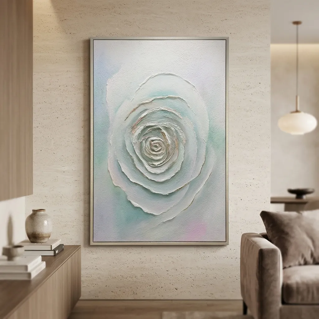 Cuadro abstracto rosa, pintura de óleo hecho a mano, Verde, beige y blanco (80*120cm)