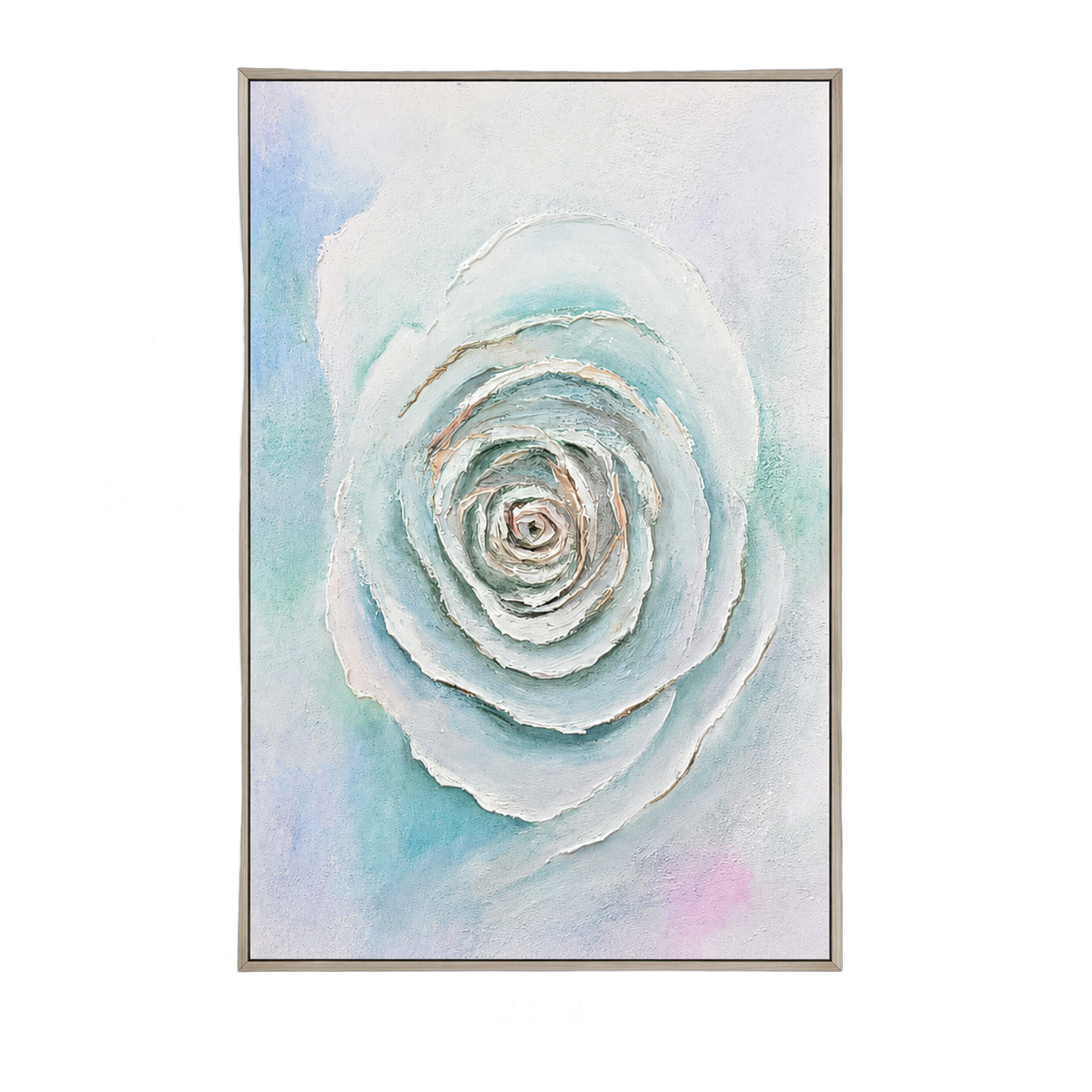 Cuadro abstracto rosa, pintura de óleo hecho a mano, Verde, beige y blanco (80*120cm)