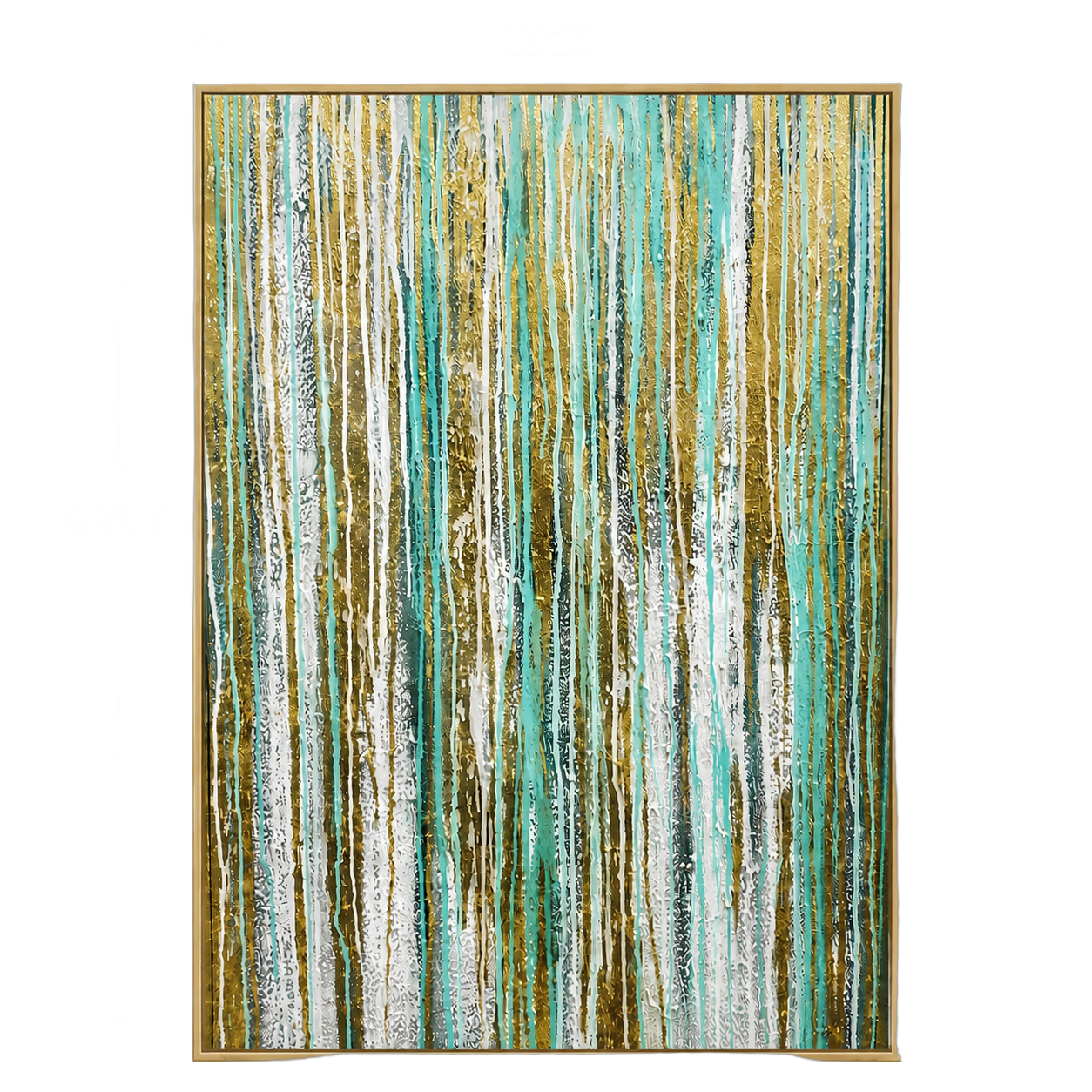 Cuadro abstracto vertical líneas, pintura de óleo hecho a mano, Verde y dorado (80*120cm)