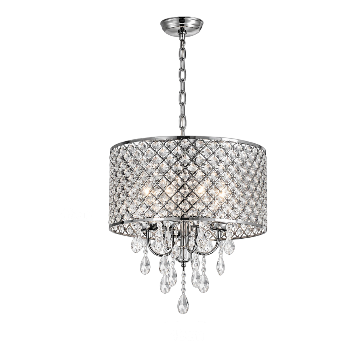 Candelabro colgante con malla y gotas de cristal, Plateado (40*45*Regula 35cm) (6 focos E14 no incluidos)