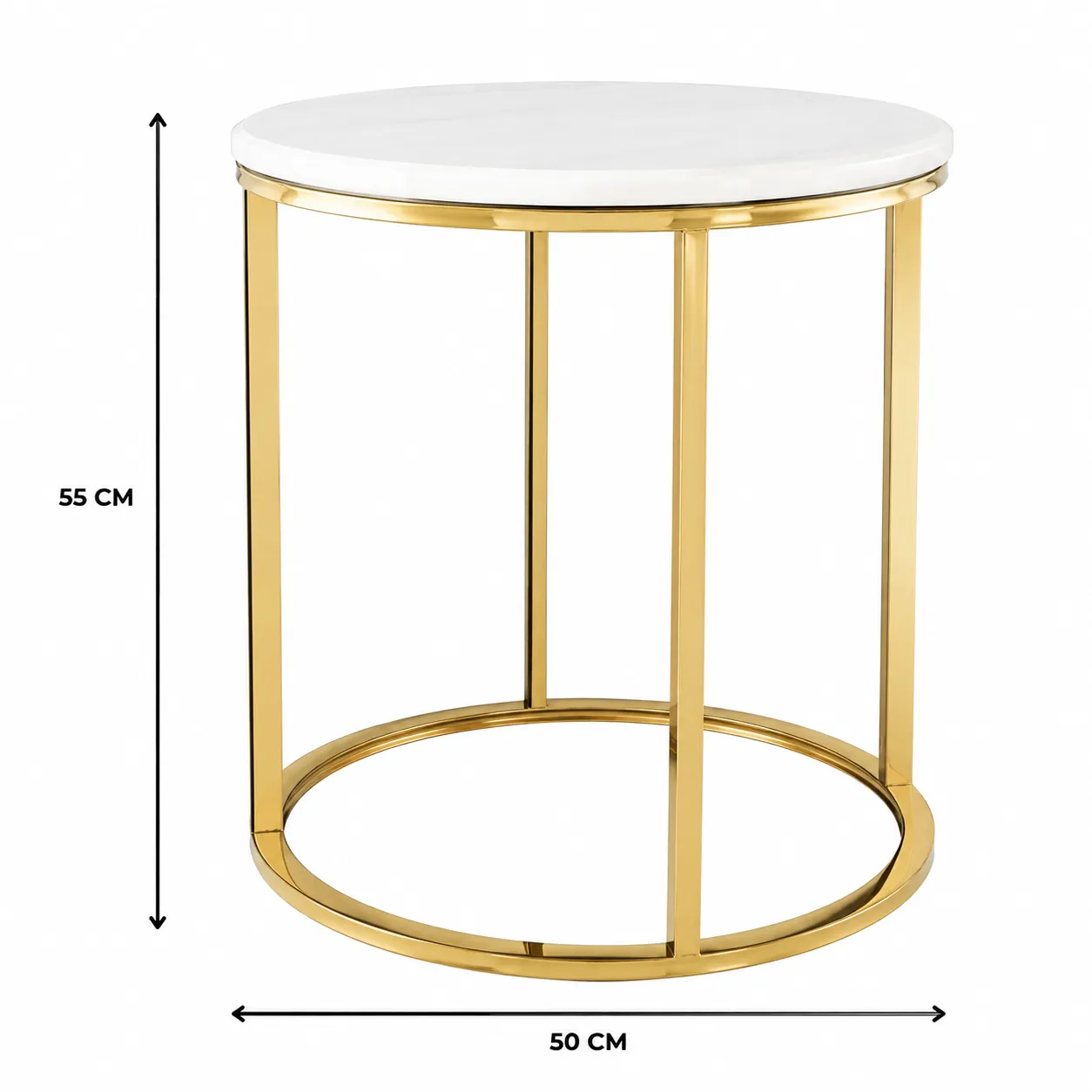 Mesa auxiliar redonda de acero inoxidable con tapa de mármol, Dorado (50*55cm)