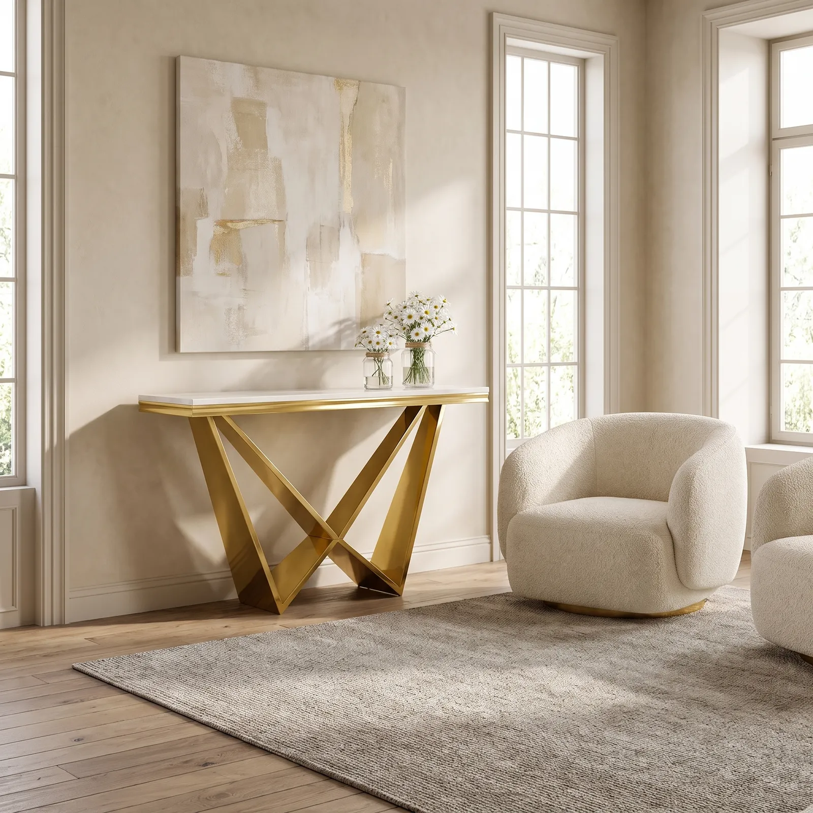 Consola de acero inoxidable con tapa de mármol, Dorado (120*40*75cm)