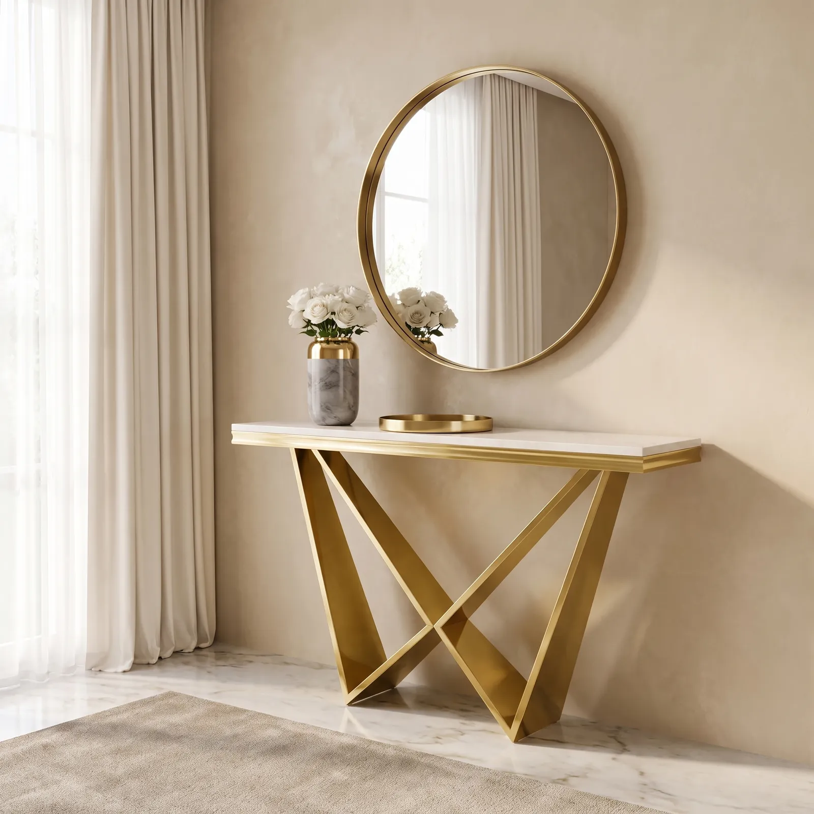 Consola de acero inoxidable con tapa de mármol, Dorado (120*40*75cm)