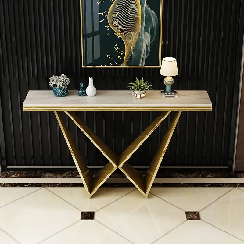Consola de acero inoxidable con tapa de mármol, Dorado (120*40*75cm)