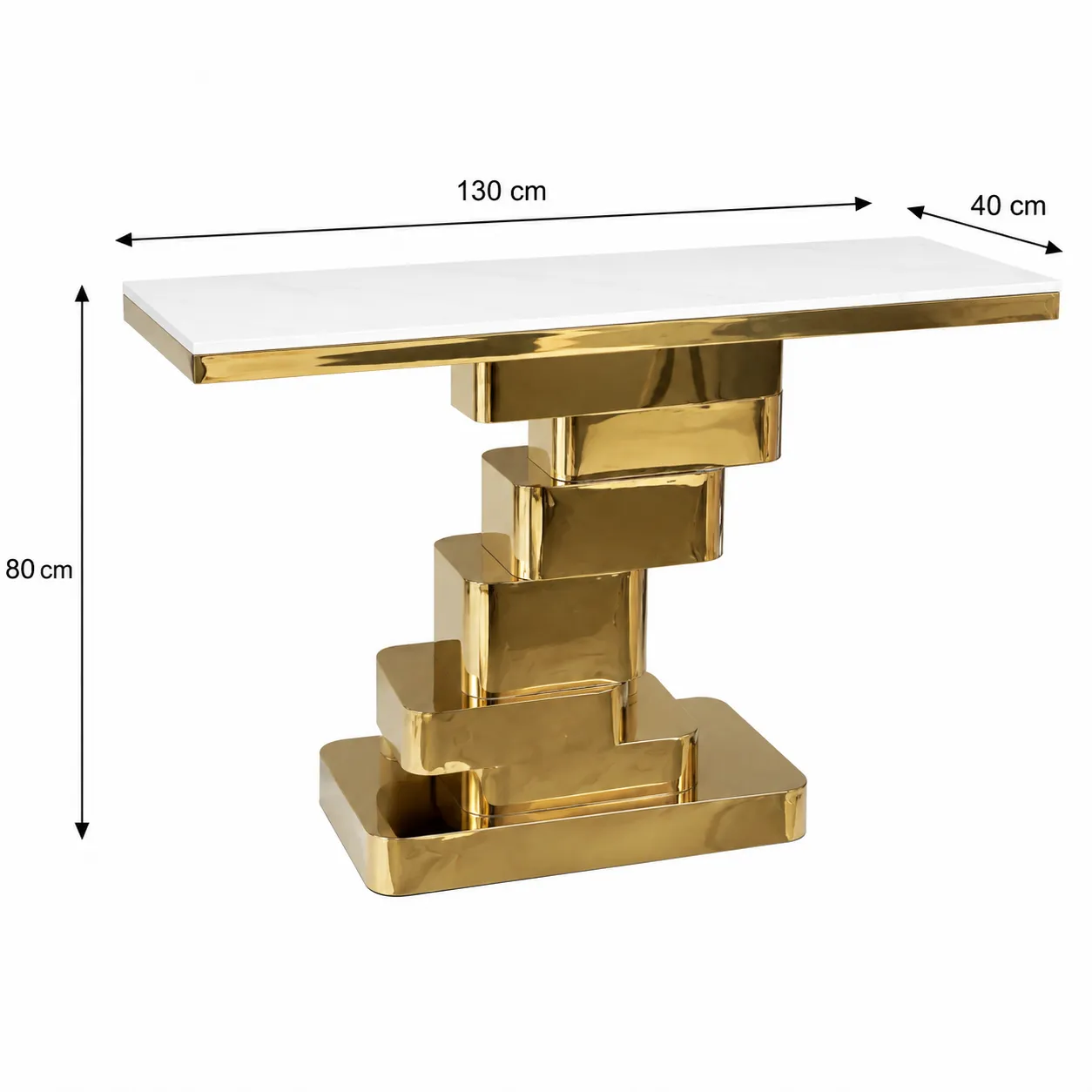Consola escalonada de acero inoxidable con tapa de piedra sinterizada, Dorado (130*40*80cm)