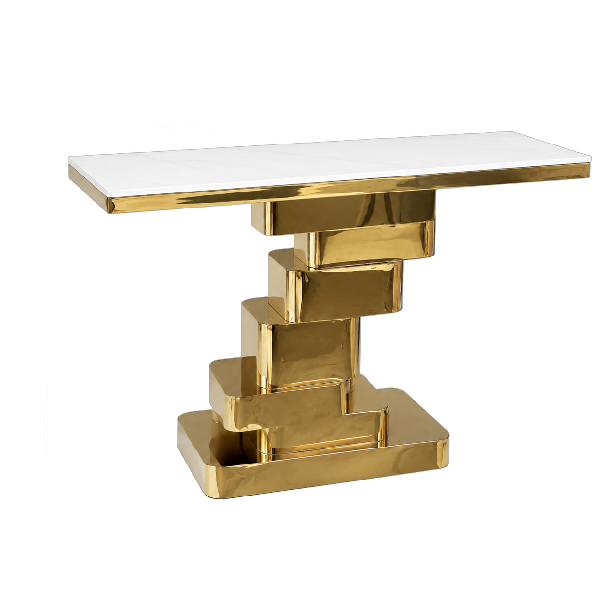 Consola escalonada de acero inoxidable con tapa de piedra sinterizada, Dorado (130*40*80cm)