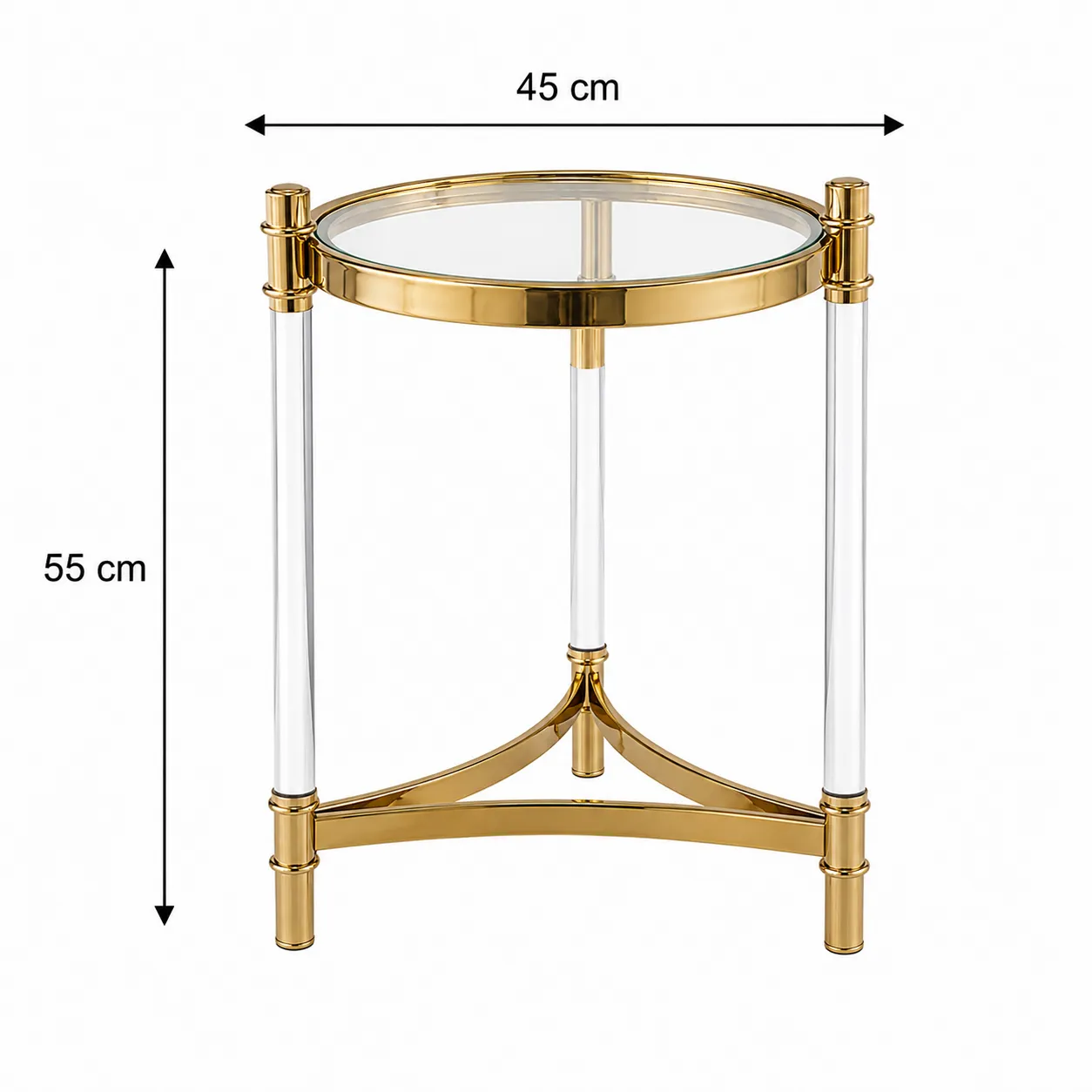 Mesa auxiliar redonda de acero inoxidable con tapa de vidrio, Dorado (45*55cm)
