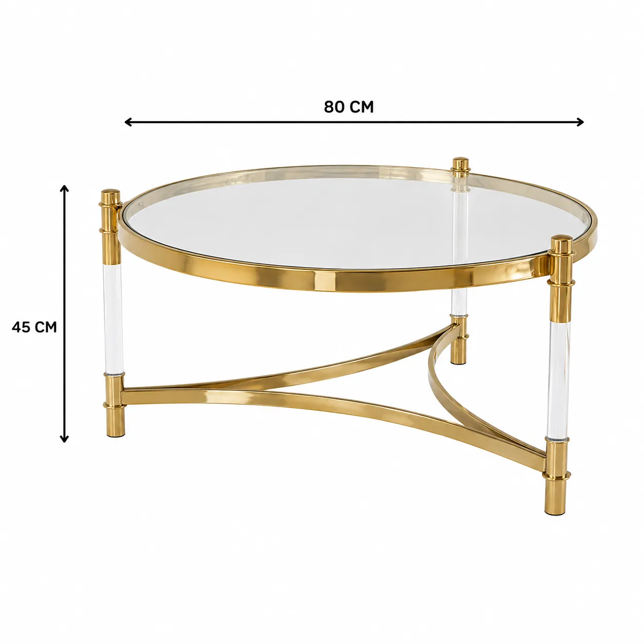 Mesa centro redonda de acero inoxidable con tapa de vidrio y patas acrílicas, Dorado (80*45cm)