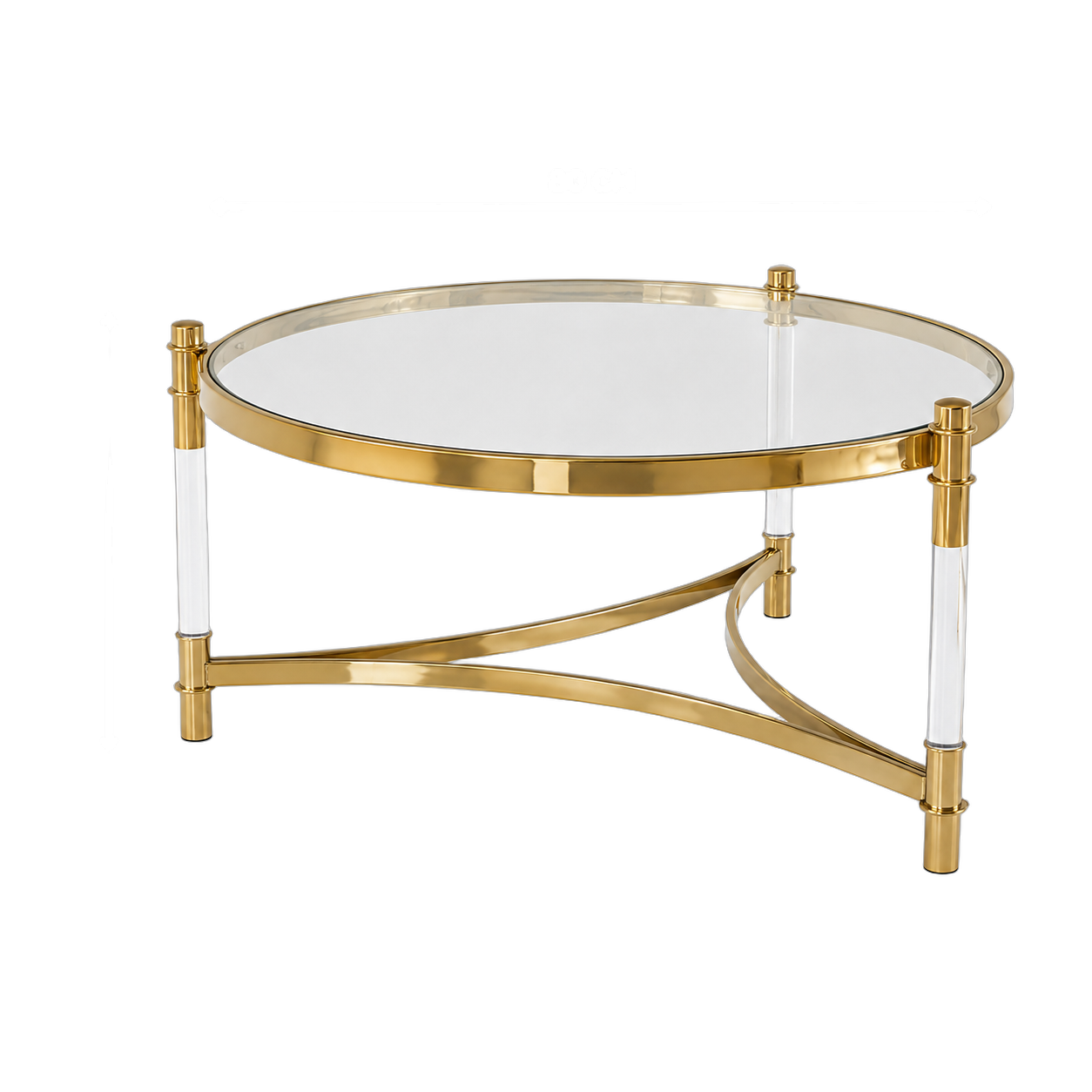 Mesa centro redonda de acero inoxidable con tapa de vidrio y patas acrílicas, Dorado (80*45cm)