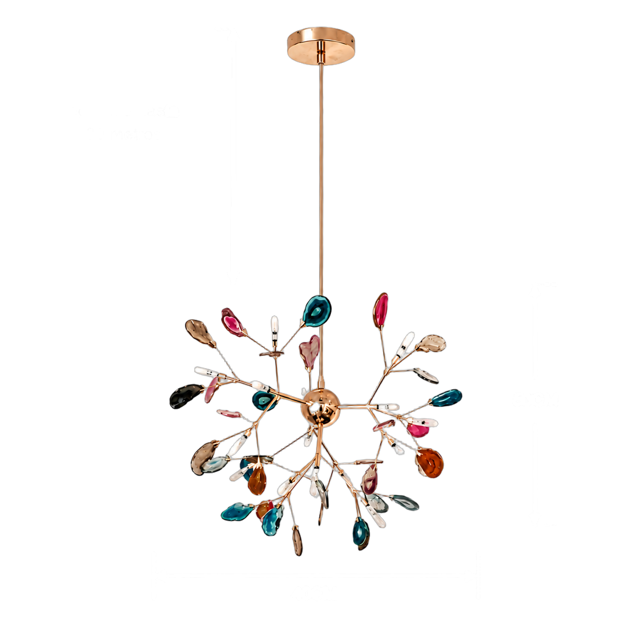 Lámpara colgante Sputnik con ágatas, French Gold y multicolor (40*50*Regula 130cm) (16 focos G4 no incluidos)