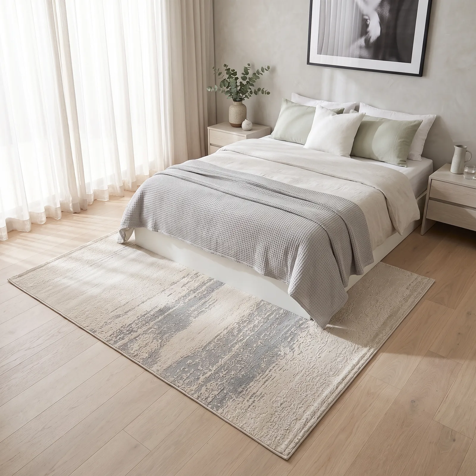 Alfombra abstracta Alicia 01, Hueso y gris, grosor 2 cm, reverso de yute (160*230cm)