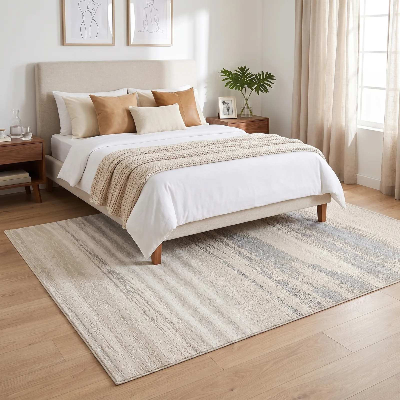 Alfombra abstracta Alicia 01 XL, Hueso y gris, grosor 2 cm, reverso de yute (240*340cm)