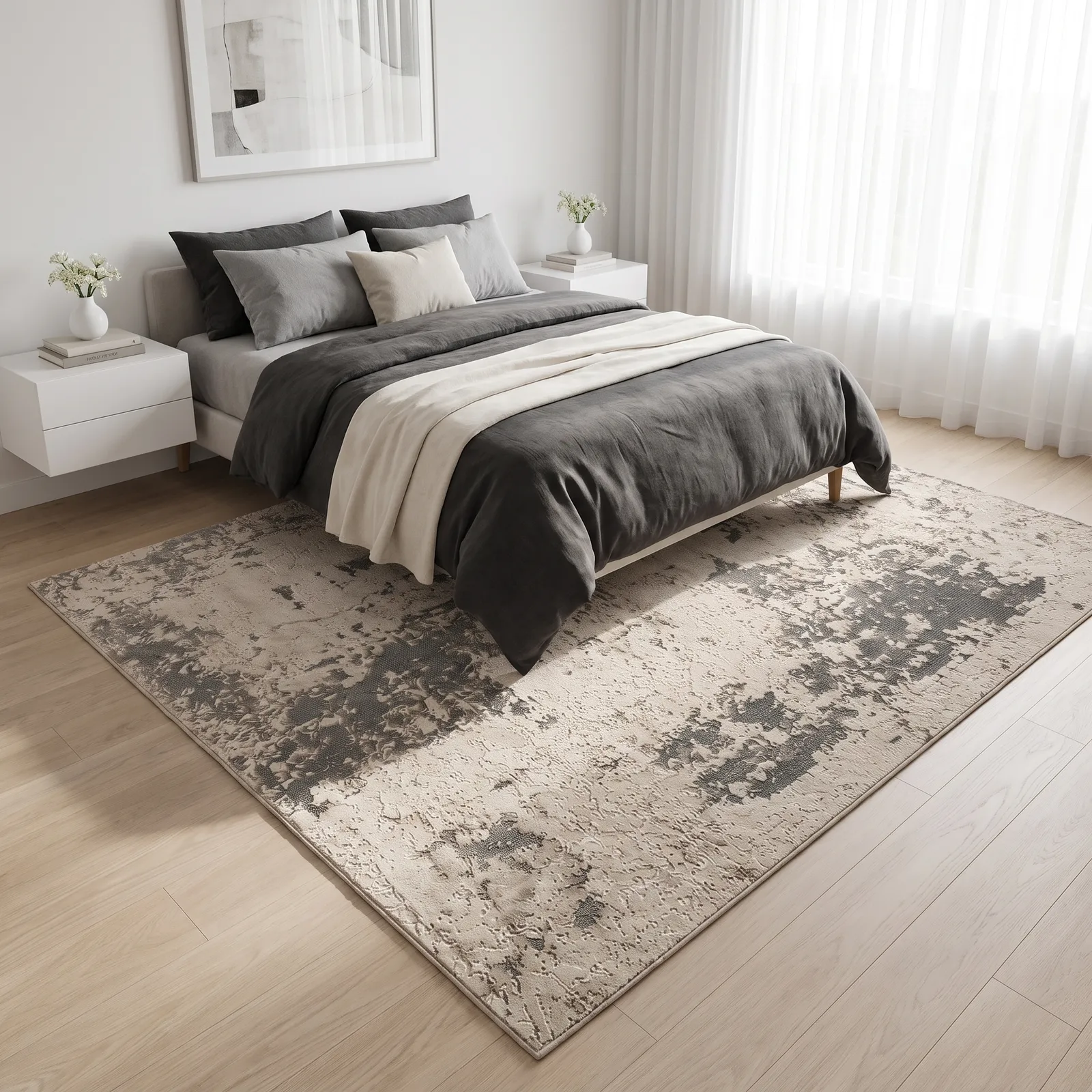 Alfombra abstracta Alicia 03 XL, beige y gris, grosor 2 cm, reverso de yute (240*340cm)