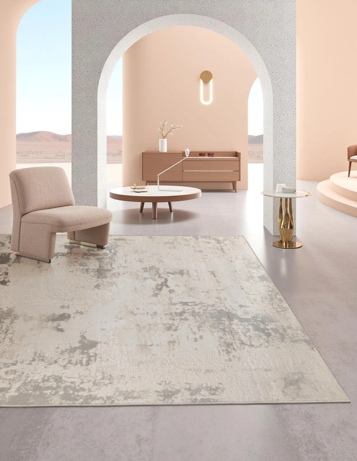Alfombra abstracta Alicia 03 XL, beige y gris, grosor 2 cm, reverso de yute (240*340cm)