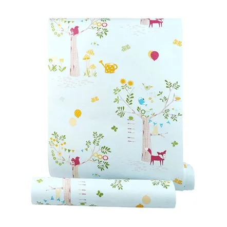 Papel tapiz infantil árbol y mariposas, Verde agua (053*10M)