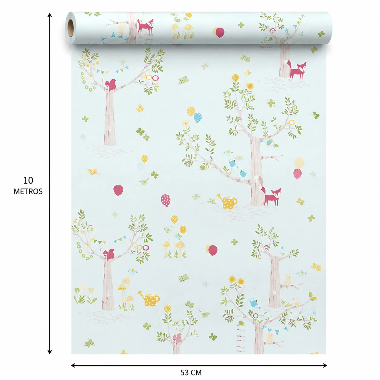 Papel tapiz infantil árbol y mariposas, Verde agua (053*10M)